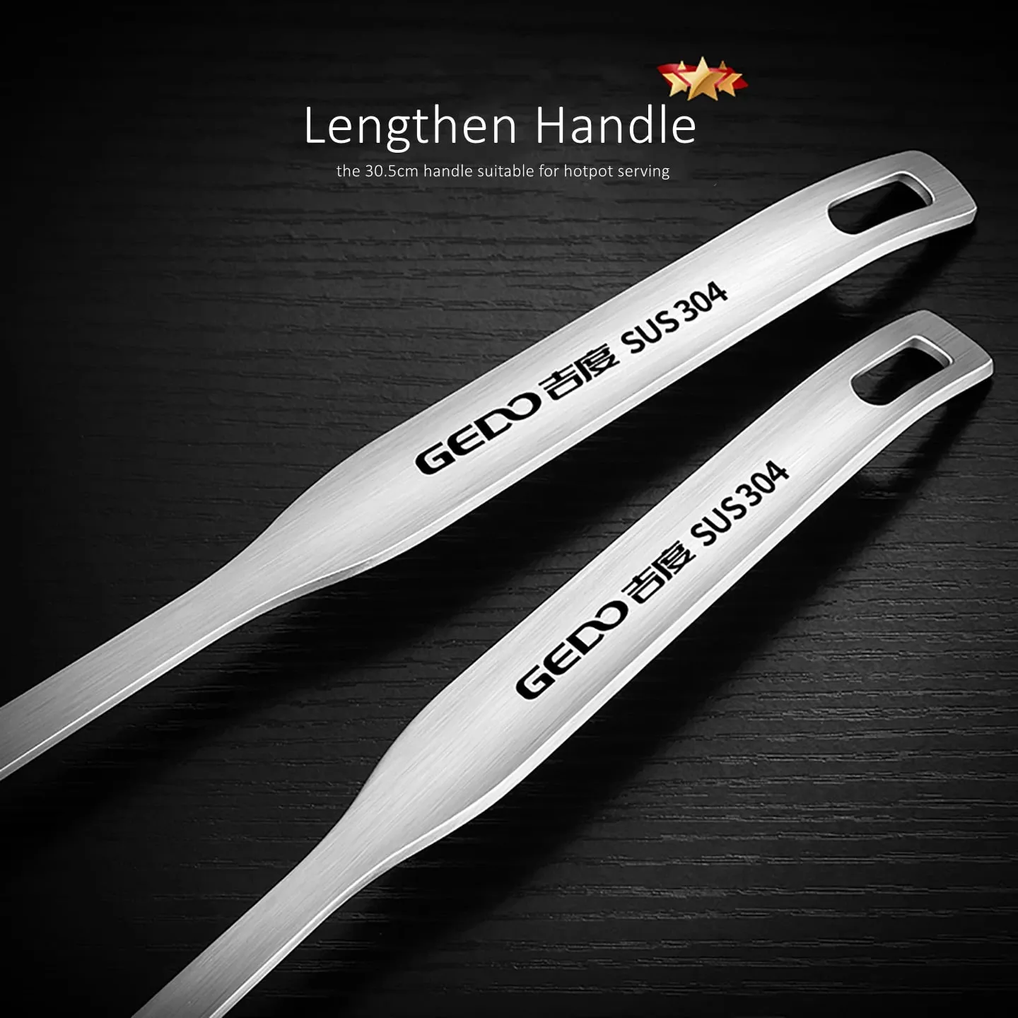 LFGB Certification Pure 304 Stainless Steel Colander and Soup Spoon 30.5cm Length Fall Resistant Hotpot Ladle and Strainer Set — image 5