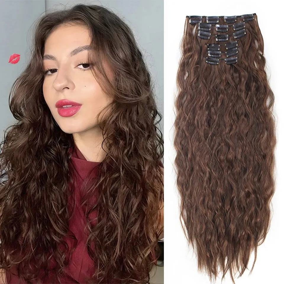 Synthetic Long Wavy Clip In Hair Extensions Hairpiece 6pcs/set For Women Brown Blonde Black Daily Party Halloween And Christmas — image 9