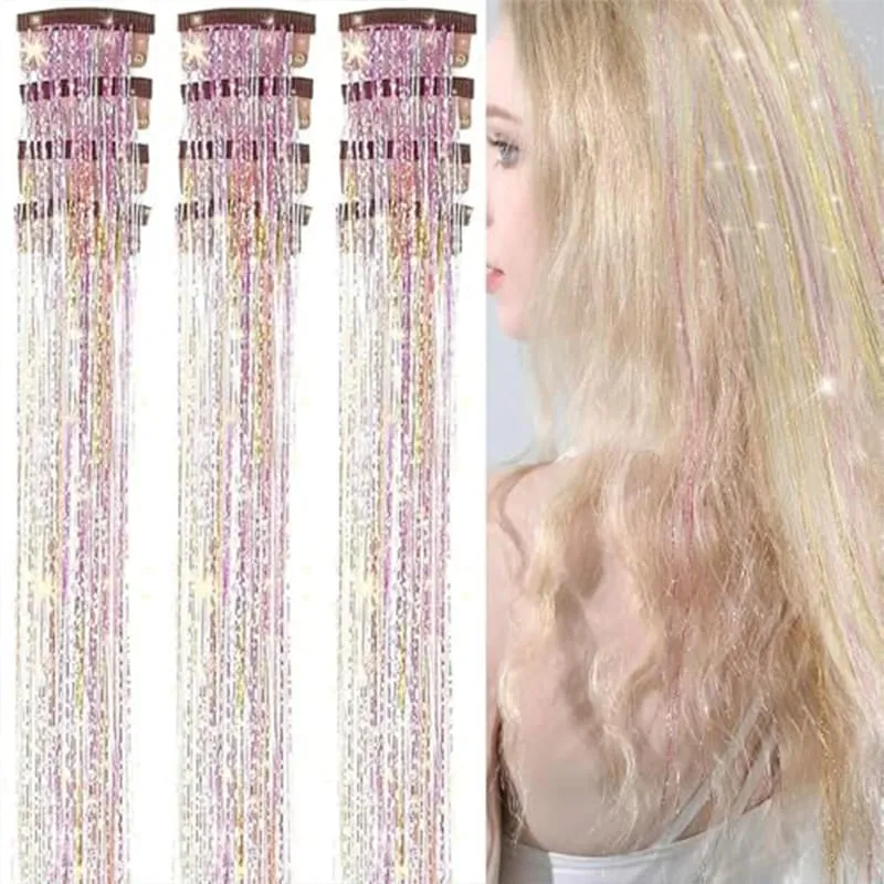 Red Hair Tinsel 12Pcs Clip in Hair Tinsel Kit 22Inch Tinsel Hair Extensions Christmas Hair Tinsel Party Festival Accessories — image 10