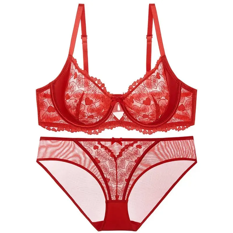 Red Party Lingerie Set for Women Ultra-Thin Minimizer Bra Large Bust D-Cup Look Smaller Plus Size Curvy Sexy Lace Underwear XXXL — image 16