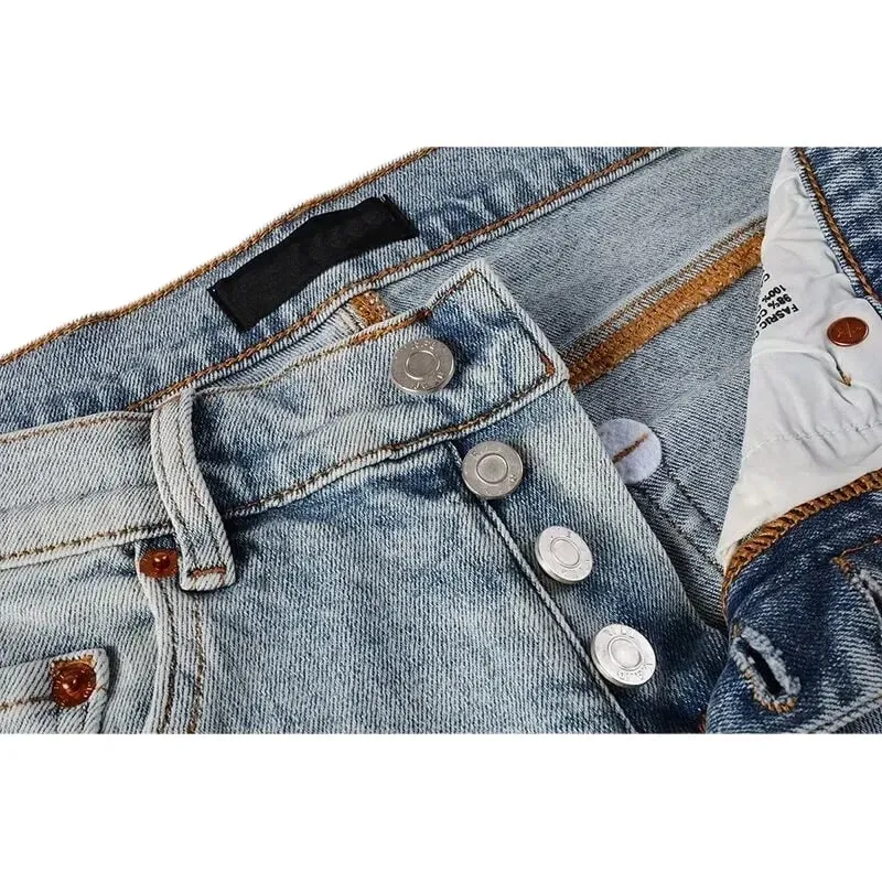 Men's Large Knee Ripped Slim Tapered Jeans Vintage Light Blue Wash Frayed Edges Button Fly High Street Style — image 3