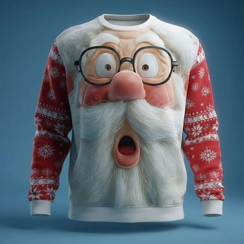 2025 Christmas Fall Winter Santa Claus Graphics Design Men's Casual Sweatshirts Crew Neck Pullover Long Sleeve Trendy Streetwear
