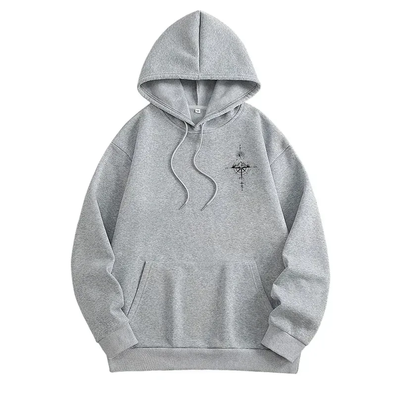 Vintage Compass Print Hoodies for Men High Quality Hooded Long Sleeve Pullover All Season Daily Casual Sports Tops Men's Clothes — image 14