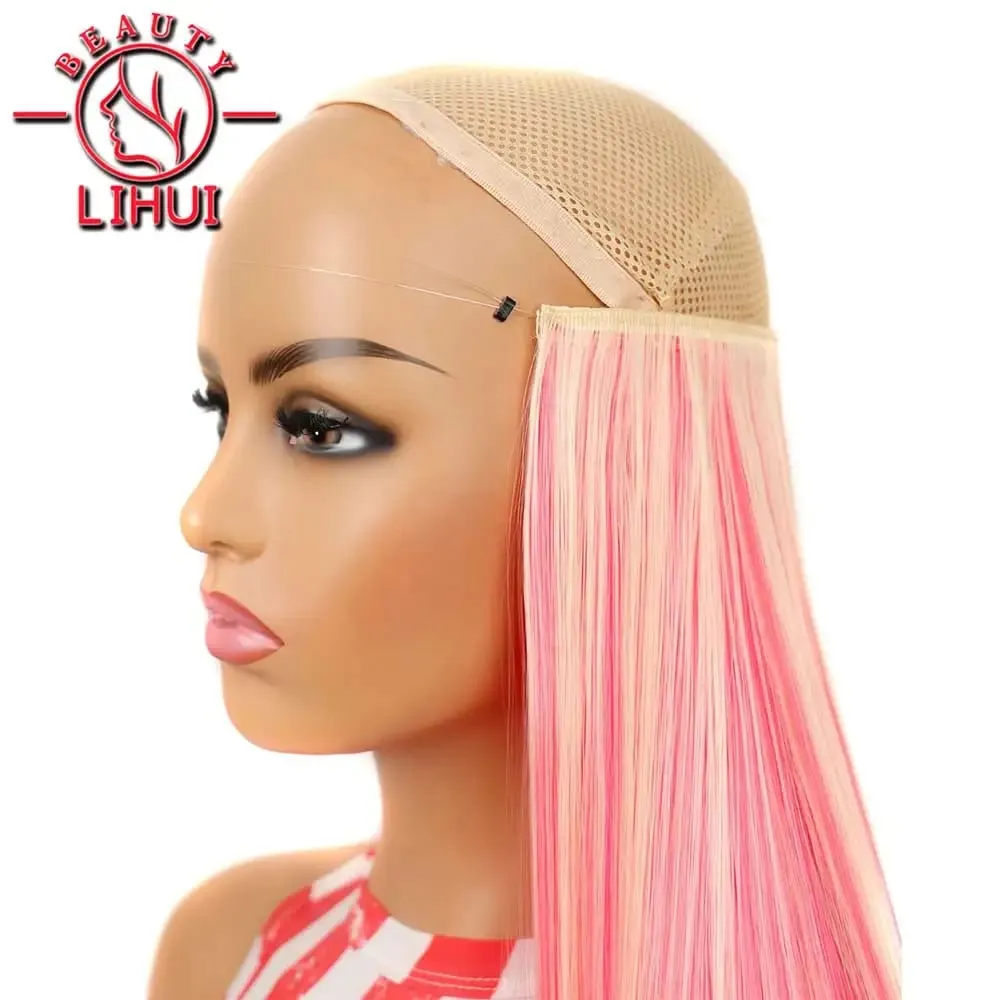 Synthetische natürliche synthetische Haarverlängerungen, 5 Clip-in-künstliche gefälschte Ombre-Blond-Braun-Schwarz-Rosa-gerade falsche Haarteile — image 5