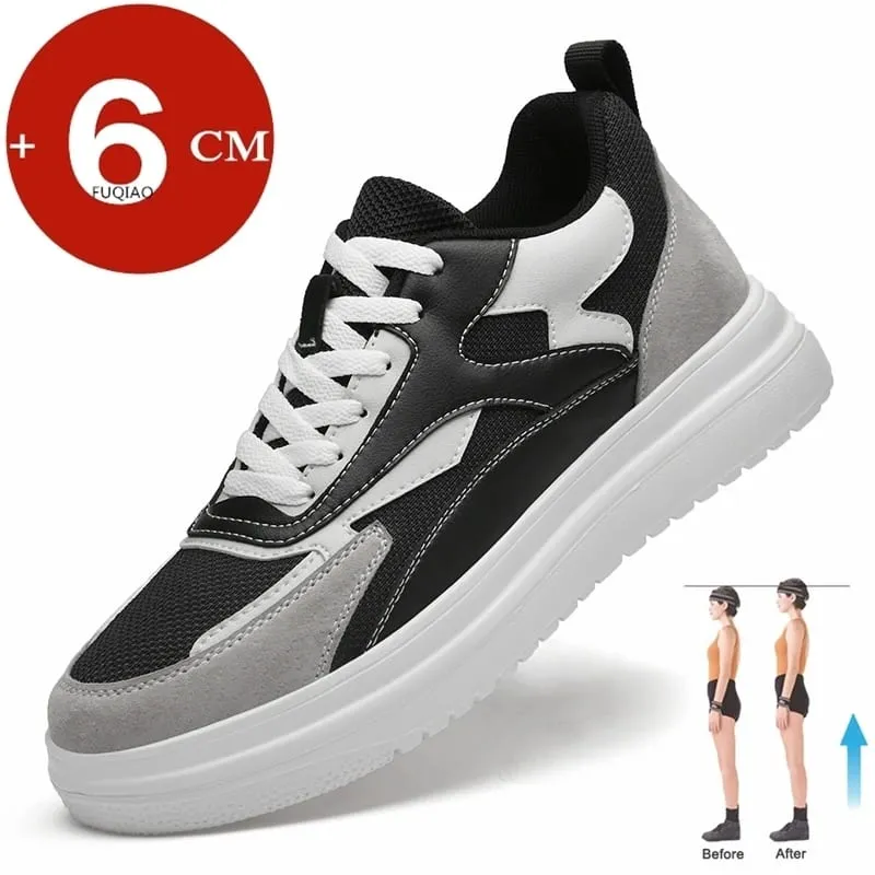 6cm Height Increase Shoes Unisex Genuine Leather & Mesh Breathable Lightweight Casual Sneakers Comfortable Elevator Footwear