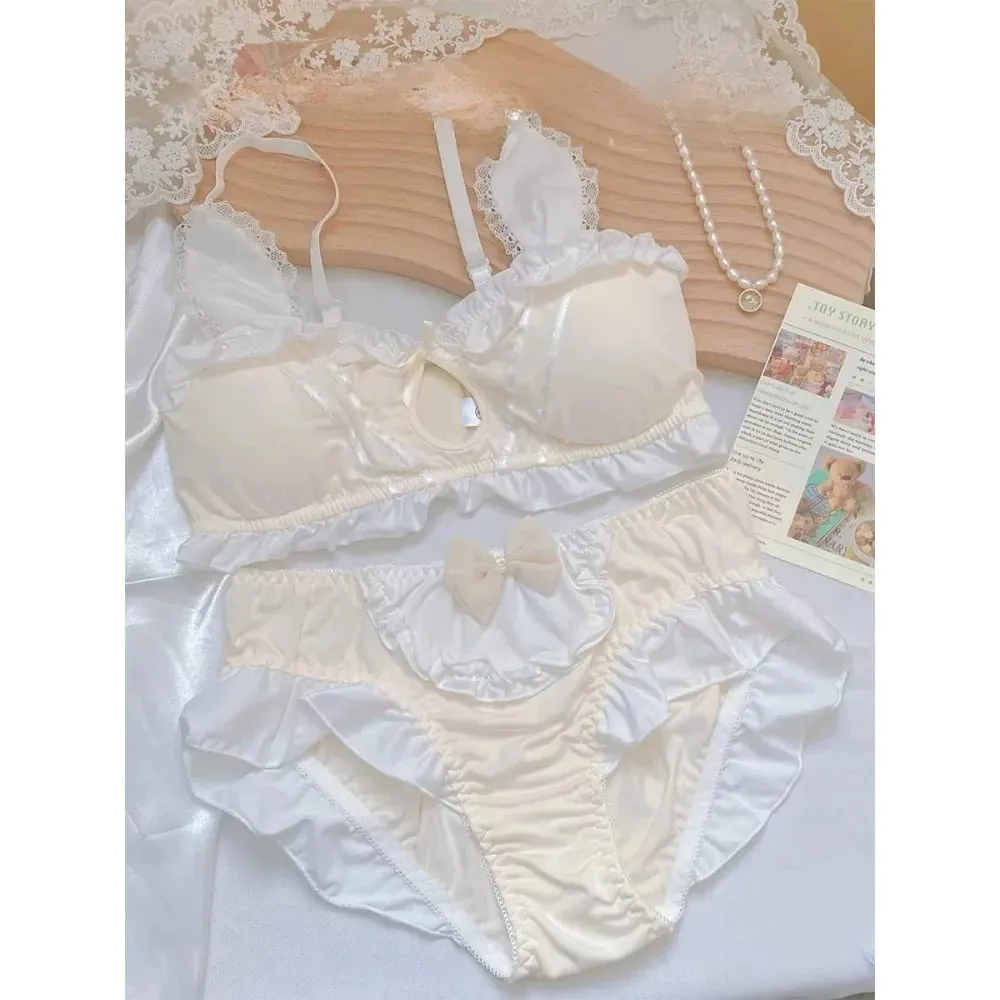 Japanese soft girl cute girl rabbit ears underwear small chest flat chest thin without steel ring triangle cup bra set 32-38AB — image 6