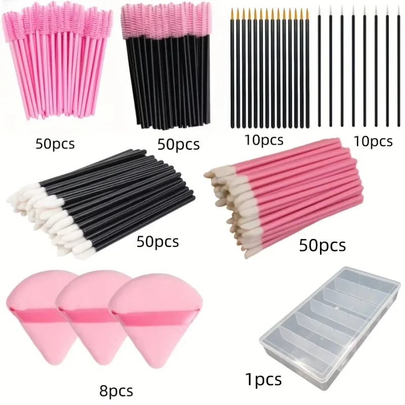 229 Buah Set Kuas Rias - 100 Bulu Mata & 100 Kuas Bibir dengan Kotak Penyimpanan Kit All-in-One untuk Pemula/Pro (Penggunaan Salon & Rumah)