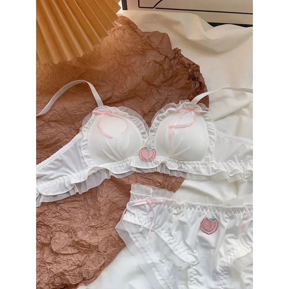 Japanese Kawaii Sweet Lingerie Set French Sheer Mesh Thin Wireless Triangle Cup Bra Panties Set Soft No Underwire 32‑38 Bra Set — image 2