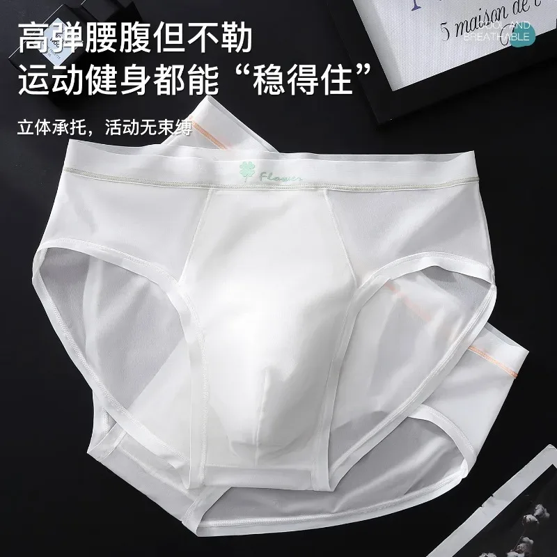Women Panties for Men Ice Silk Seamless Brief Sexy Mesh Splicing Transparent Underwear Youth Breathable U Convex Pouch Underpant — image 6