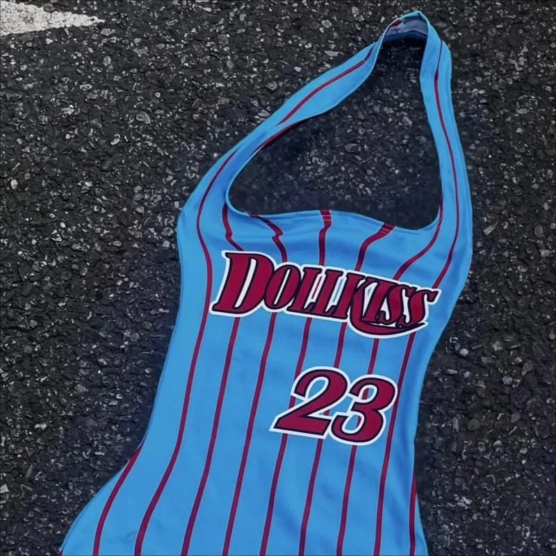 2025 Streetwear Letter Printing Halter Dress Harajuku Sexy Sleeveless Mini Dresses Y2k Aesthetic Women Backless Bodycon Vestidos — image 4