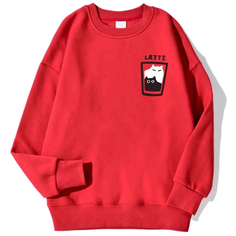 Cat Latte Cartoon Design Men Sweatshirt Fashion Casual Hooded Vintage Loose Hoodies Korean Fleece Clothing — image 5