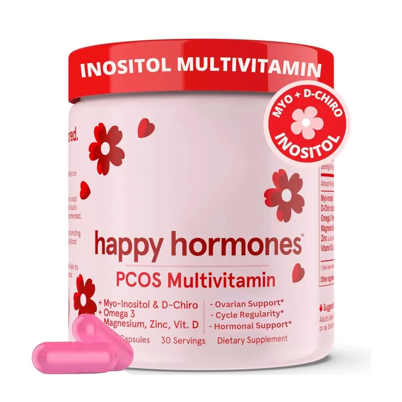 Happy Hormones PCOS Multivitamin Capsules /Myo-Inositol and D-Chiro Inositol Supplement /Omega-3 and Vitamin D3 120Caps