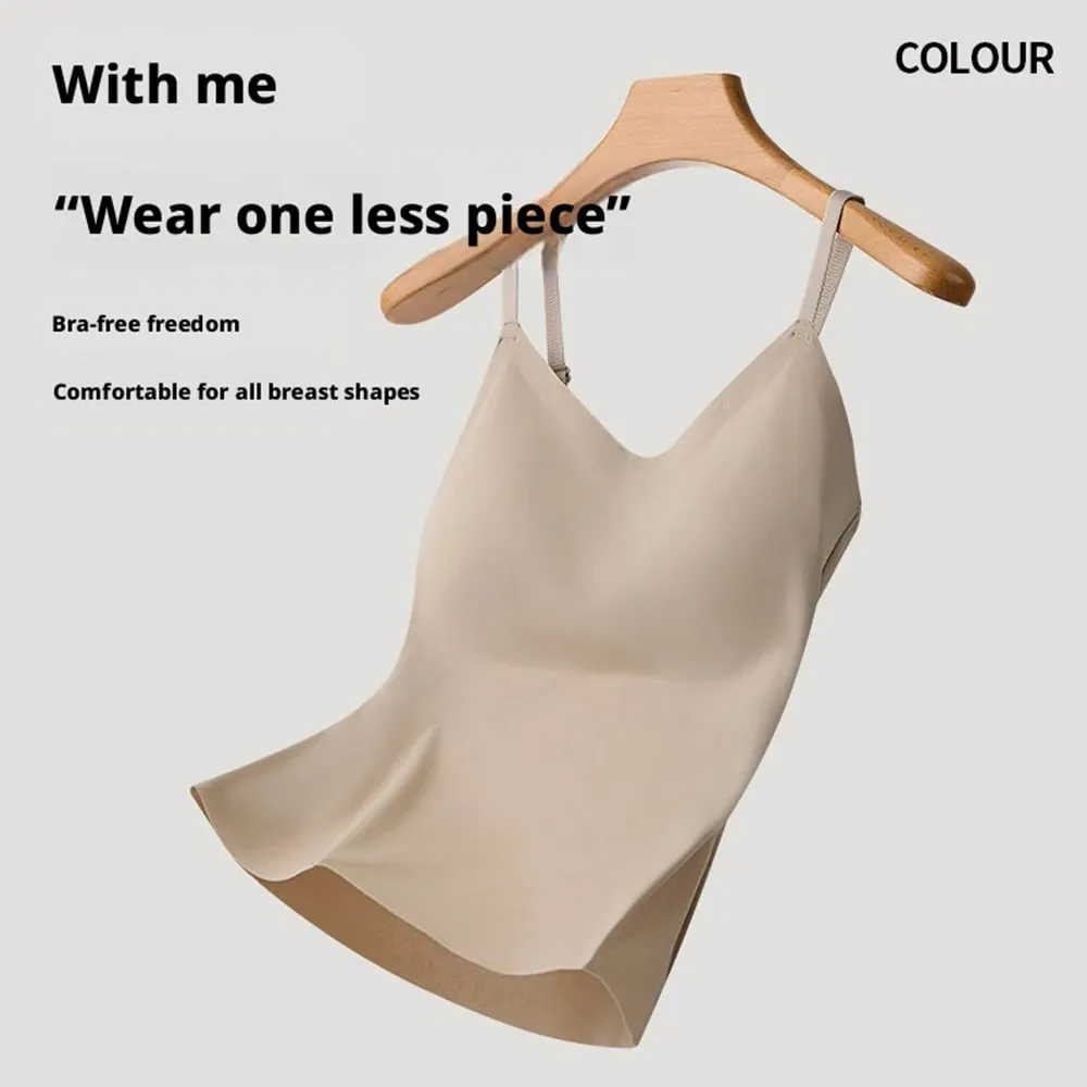 Built-in Bra Cami Tank Top Adjustable Spaghetti Strap U-Neck Padded Bust Support Shapewear Seamless Slim Undergarment Vest — image 2