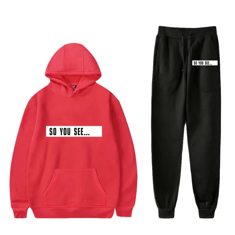 Harajuku Comfortable Funny so you see Print Sweatshirt Sweatpants Suit Men/Women Hoodies+ Trousers Suit Cute 2 Piece Set Clothes — image 7
