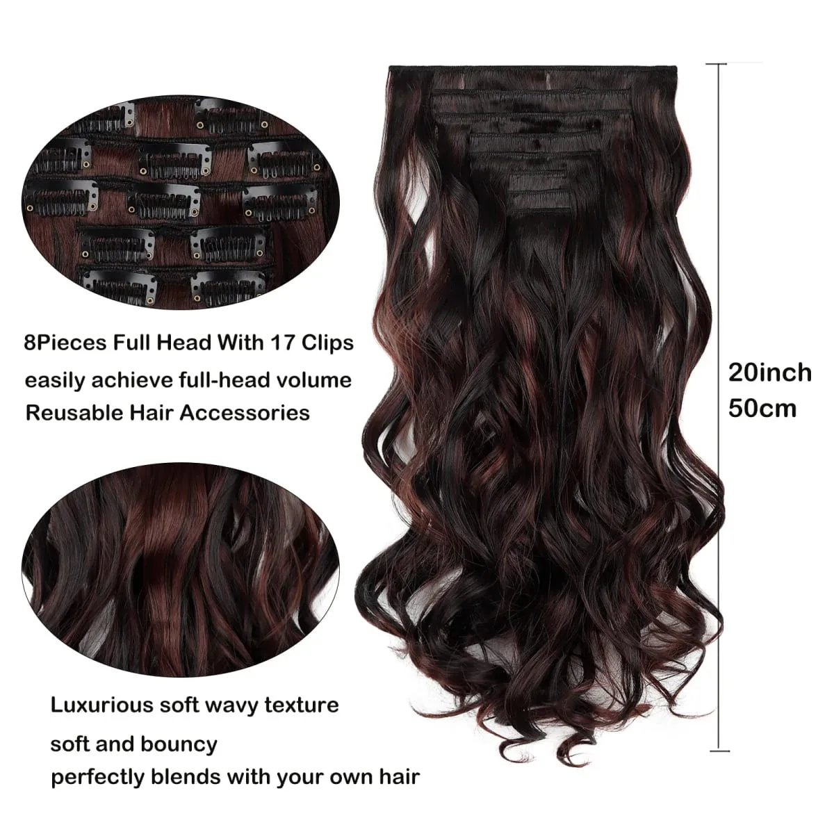 Wavy Clip in Hair Extensions 50cm Matte Synthetic Hair Pieces For Women Daily Party Hairstyle