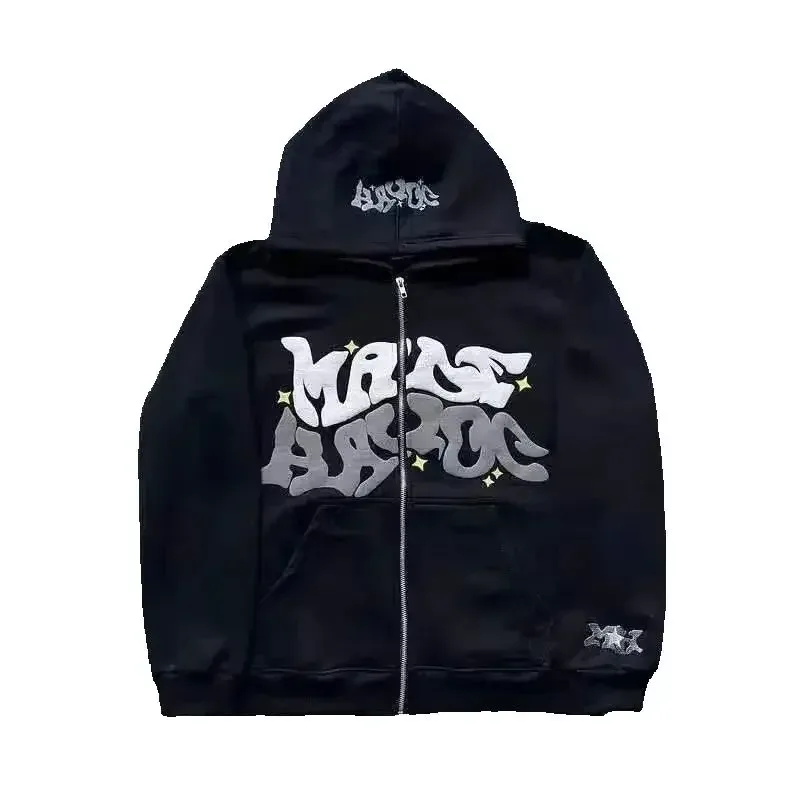 2026 European and American Fashion Fleece Print Zippered Hooded Sweatshirt for Men and Women Casual Multi-Functional Sports Top