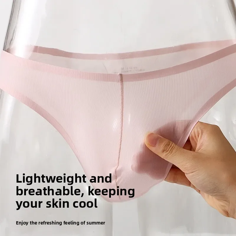 Intimo da uomo a triangolo piccolo a mezza anca a vita bassa sexy da uomo giovane slip senza cuciture in seta di ghiaccio mutandine estive leggere e traspiranti — image 5