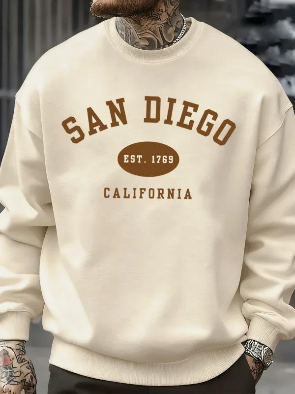 San Diego California Letter Printed Men Pullover Sweatshirts Soft Fleece Sweatshirt Crewneck Casual Clothes Oversized Streetwear — image 13