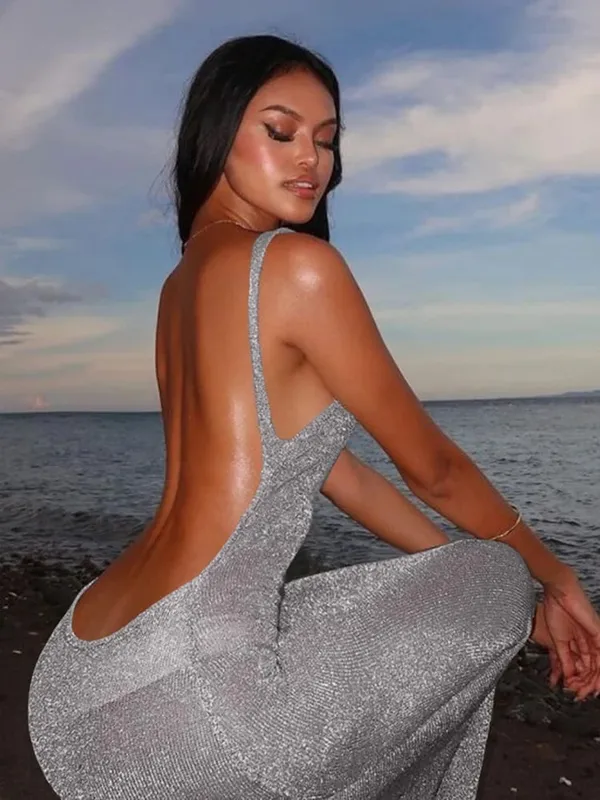 Kỳ Lạ Mèo Xem Qua Đầm Nữ Mùa Hè 2024 Áo Mỏng Lấp Lánh Chia Coquette Hở Lưng Clubwear Đi Biển Gợi Cảm vestidos — image 8