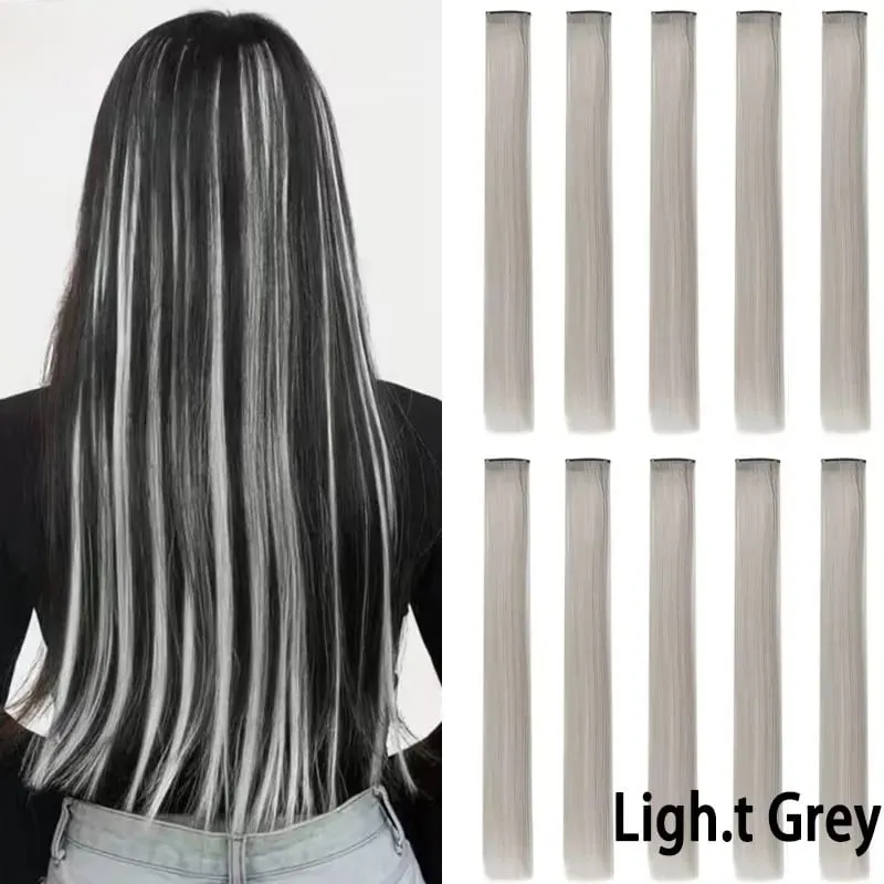 22Inch 10pcs Synthetic Colorful Long Straight Rainbow Colored Hair 10pcs Clip In Extensions for Women Daily Party Christmas