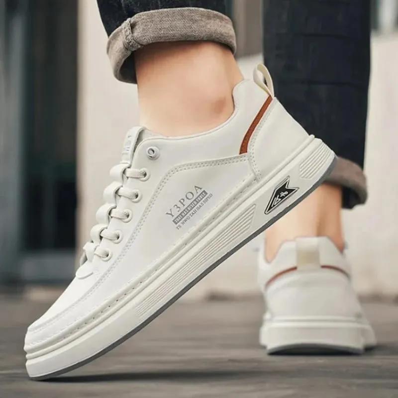 Men's White Platform Sneakers Leather Breathable Walking Slip on Casual Sneakers Shoes Male Flats Rubber Sole Zapatillas Hombre — image 5