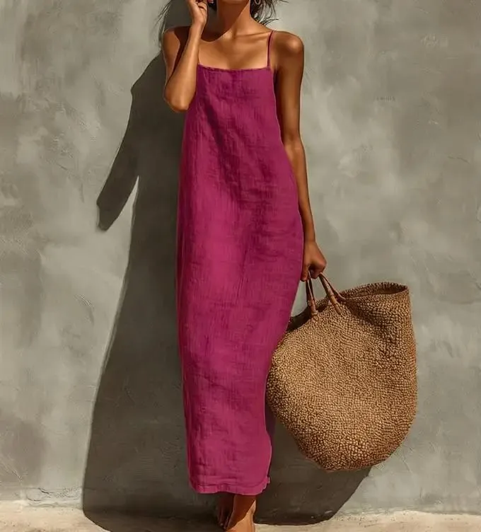 Summer Women Solid Color Casual Comfortable Slip Sundress Sand Beachwear Backless Sleeveless Loose Maxi Long Vacation Dresses — image 14