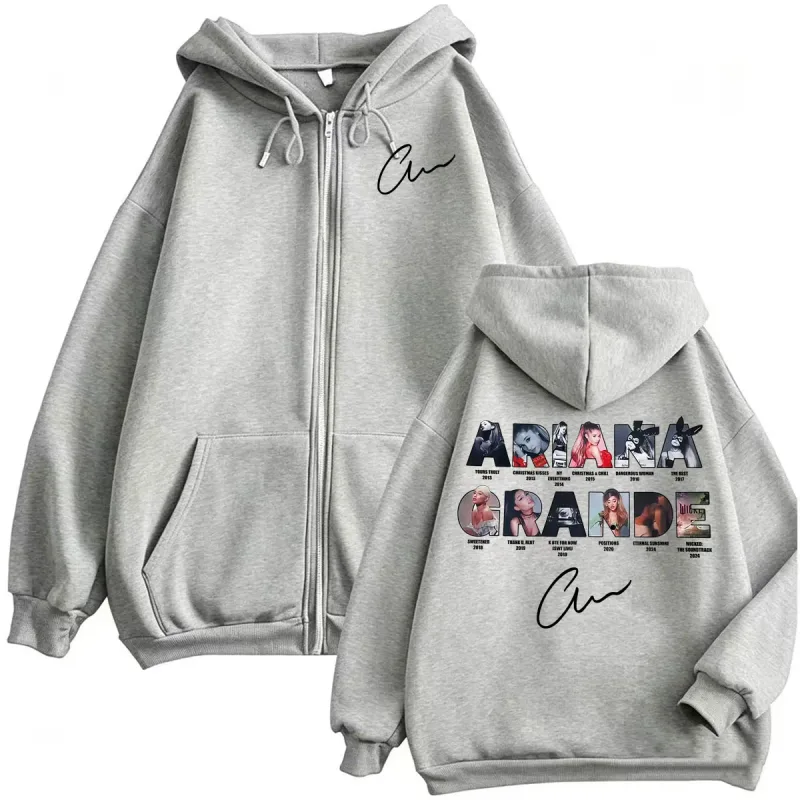 Ariana Grande Music Album Zipper Hoodies Men Women Harajuku High Street Jacket Sweatshirt Coats Fleece Long Sleeve Zip Up Hoodie — image 6