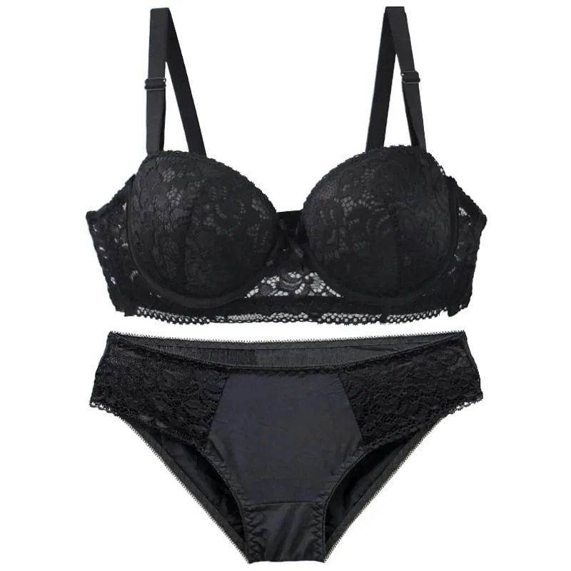 Bra Underwire Rajutan Bunga Baru 2025 untuk Wanita Pakaian Dalam Cup BC Renda Tali Dapat Disesuaikan Pakaian Dalam Empuk Minimizer Push Up — image 2