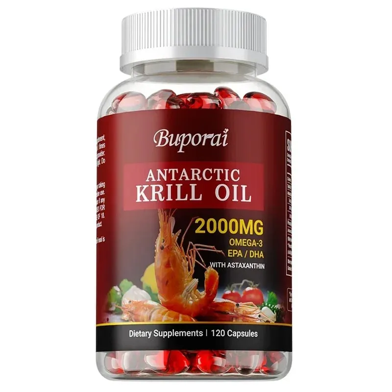 Huile de Krill Antarctique 2000MG - Contient de l'astaxanthine favorise le métabolisme antioxydant de la santé du cerveau et du cœur et renforce l'immunité