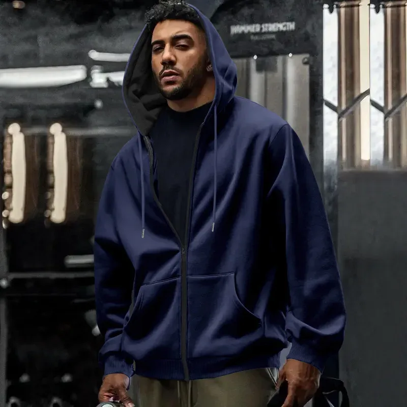 New 2026 Men's Autumn Casual Solid Long Sleeve Zipper Hooded Sweatshirt Coat Male Fashion Outdoors Sportswear Hoodies Jackets — image 13