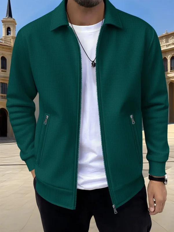 2026 New Spring Autumn Men Solid Color Zip Up Jacket Long Sleeve Pocket Casual Loose Coat Fashion Daily Wear Male Outerwear