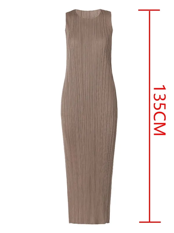 Miyake Pleated 여성 드레스 여름 민소매 긴 클래식 한국 패션 캐주얼 우아한 여성 Lce 워터 블루 비치 드레스 TP5045