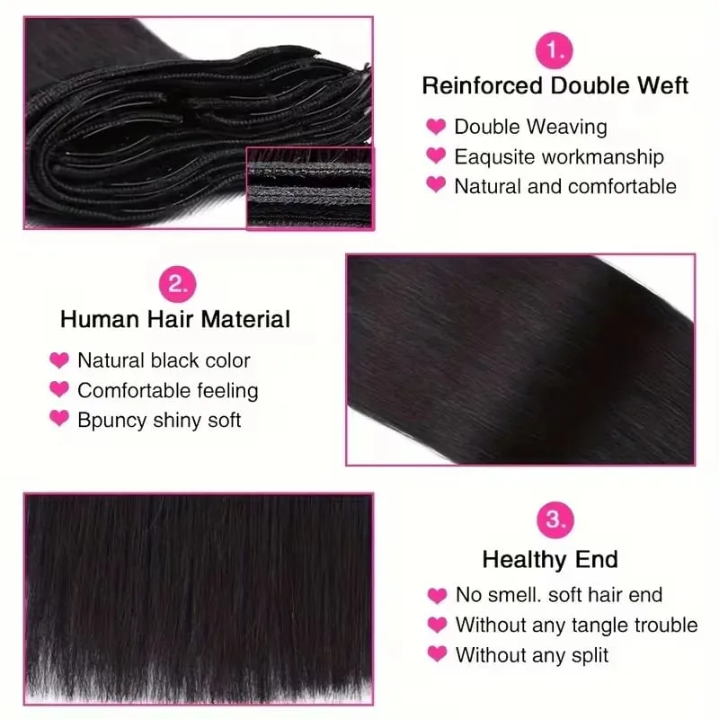 Clip in Hair Extensions Real Human Hair 26 Inch 120g Invisible Seamless Straight Remy Human Hair Clip in Extensions 1B Black — image 5