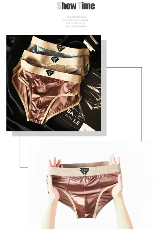1/3PCS Men's Briefs Ice Silk Satin-like Briefs Men's Underpants Summer Breathable Quick Drying Panties Sexy U Pouch Underwear — image 18
