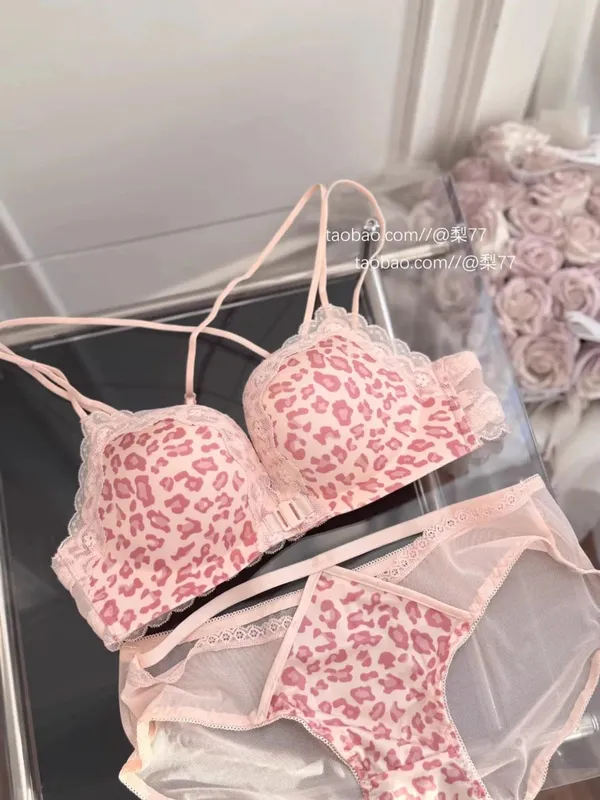 Petite Leopard Print Front Closure Bra Set Push Up Backless Sexy Party Lingerie Boost Bust Show Fuller Shape 32-38AB Top Selling