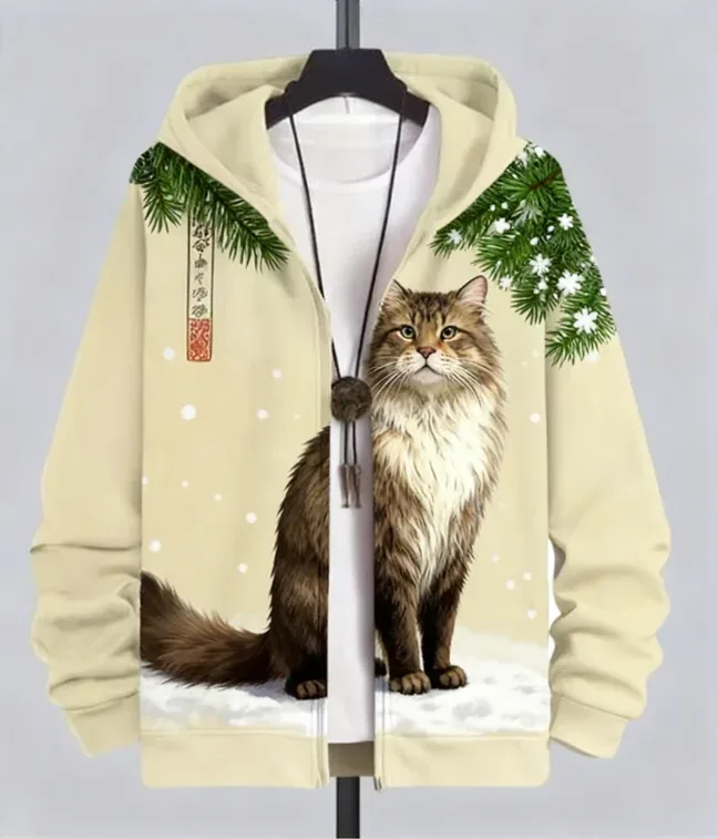 Hot Animal Cat Sweatshirt Zipper Hoodies 3D Printing Man Tracksuit Zipper Lengan Panjang Fesyen Hoodie Pakaian Y2K Lelaki — image 4