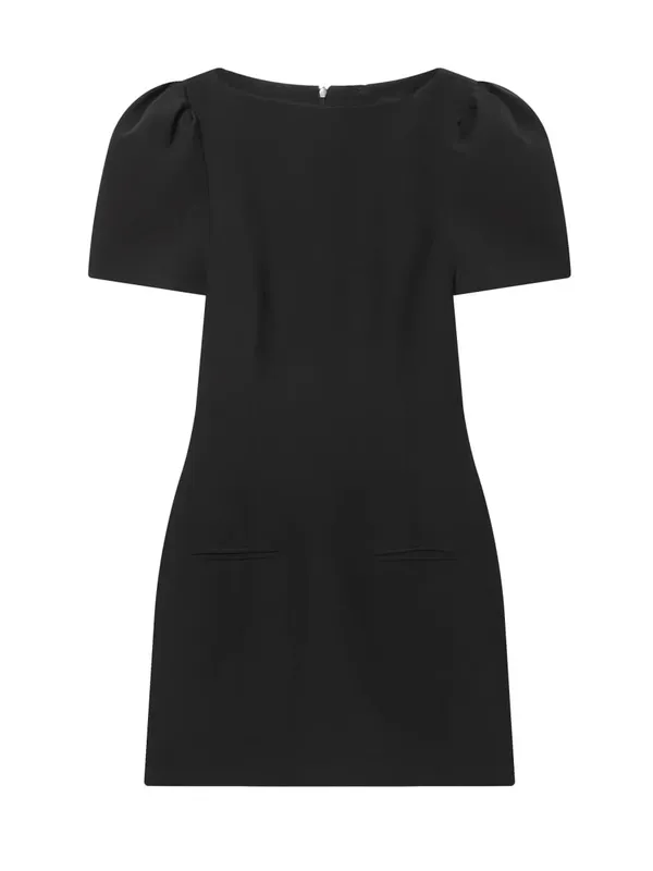 ETJ 2025 women's new products are elegant and stylish Short dress with a boat neck and short sleeves with pleats black dress — image 8