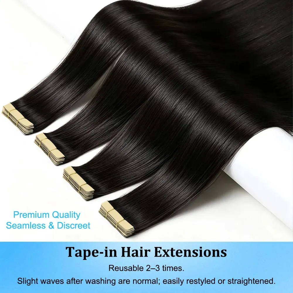 16-24 Inch 16A Tape In Hair Extensions Invisible Seamless Real Human Hair Brazilian Natural Black Remy Straight Hair 100% Human Hair For Women — image 3