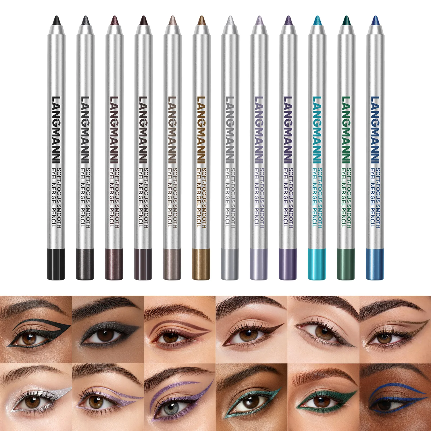 Pearlescent Green Eyeliner Pencil 12 Color Smooth Eye Pigment Glitter Eye Liner Eyeshadow Pen Long-Lasting Waterproof Eye Makeup