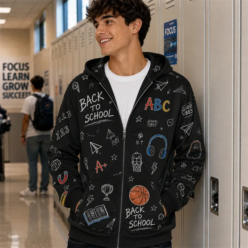 Zip Hoodie Men Back To School 3d Print A+ Graphic Basketball Book Pattern Hoodie New Y2k Gift Casual Street Hooded Sweatshirt — image 1