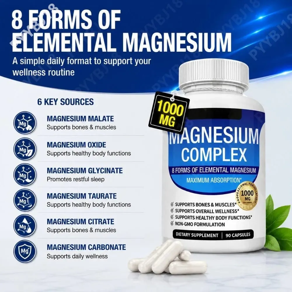Magnesium Complex Capsules with 8 Forms of Magnesium Mineral Supplement for Bone & Muscle Support & Restful Sleep 90 Capsules — image 2