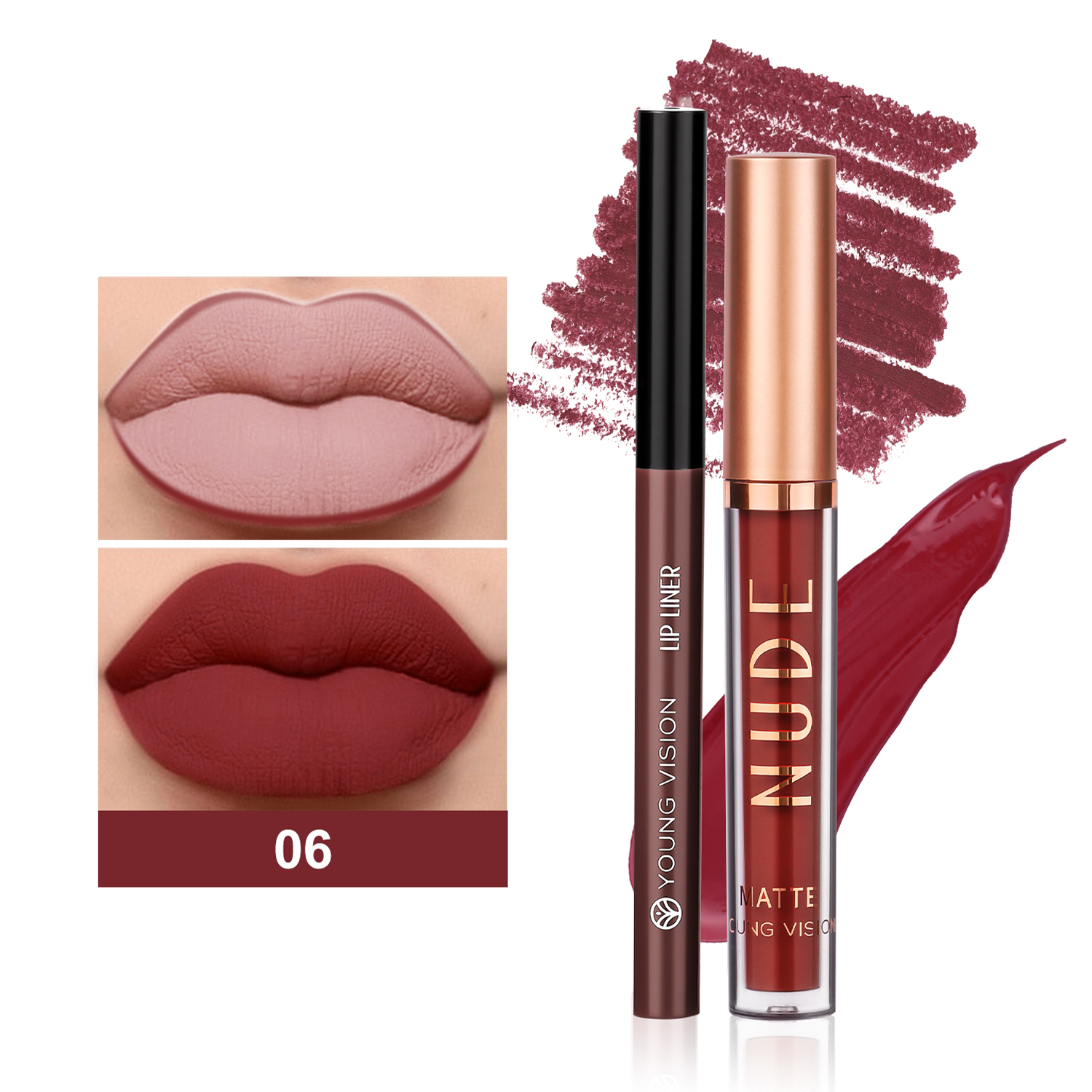 Set di matite per labbra colorate opache a lunga durata a 2 colori, liner per labbra ruotabile, anti-sudore, antiaderente, per labbra, con tazza antiaderente