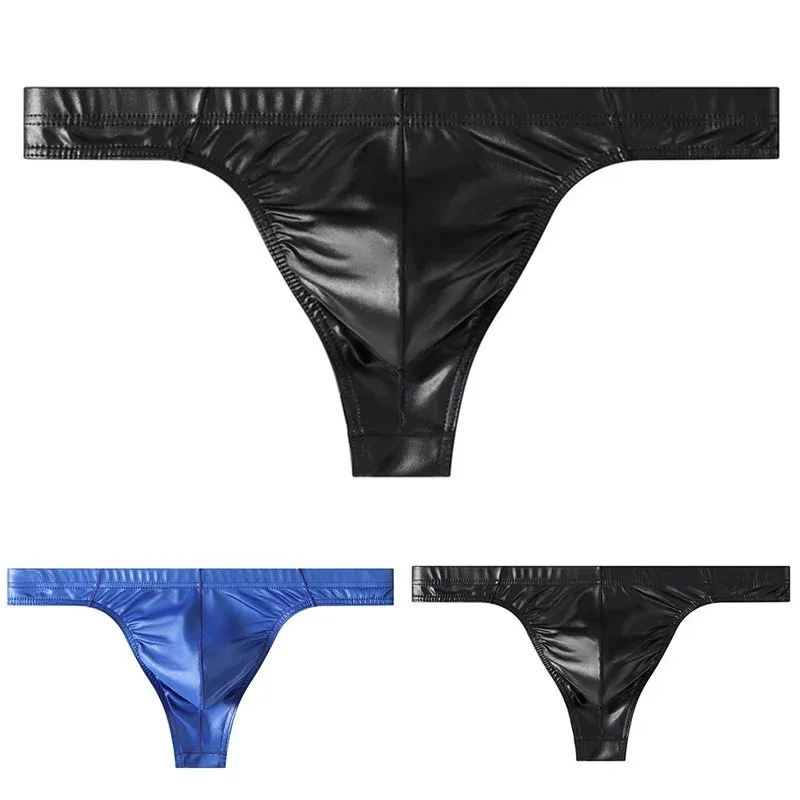 Men Faux Leather Sexy Sissy Briefs G-string Thong T-Back Large Pouch Soft Very Hot Lingerie Underwear For Man Unisex Panties — image 11