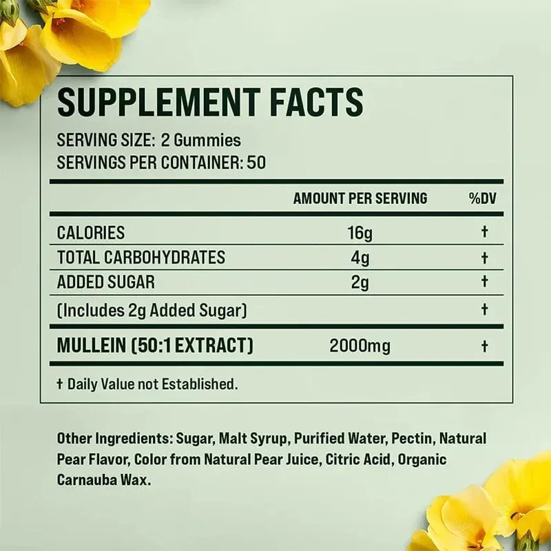 Mullein Gummies - Supports Clear Lungs & Respiratory Health Natural Detoxification Enhanced Immune Function