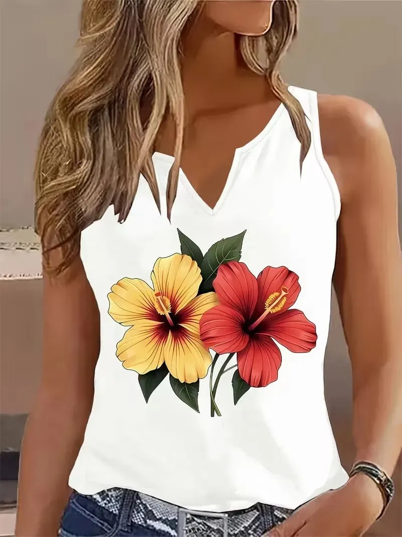 Graphic Flower Summer Sleeveless Tank Top T-shirt V Neck Harajuku Vest T Shirts Women Tee Shirt V-Neck Gothic Tops Tee — image 2