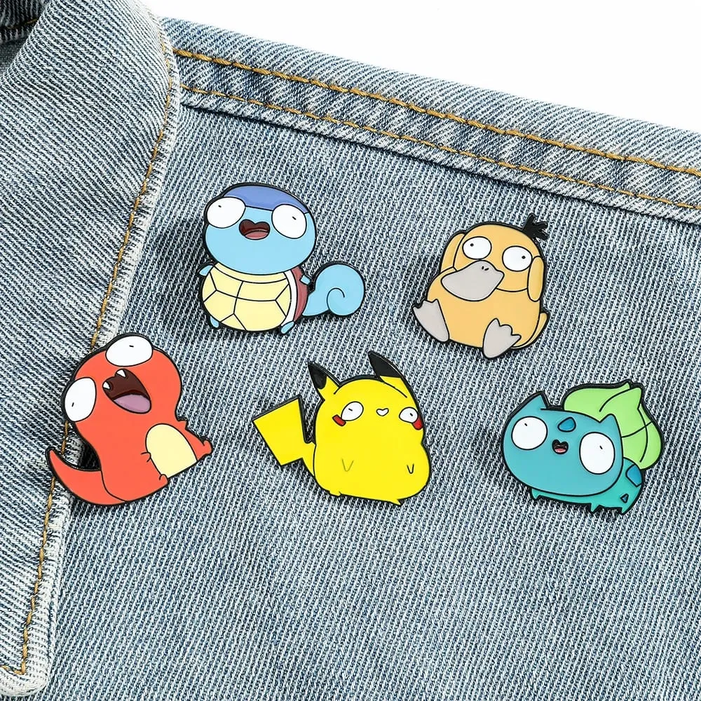 Anime esmalte pino engraçado dos desenhos animados figura pikachu squirtle psyduck metal emblema broche jaqueta jeans lapela pino brinquedo acessórios — image 5