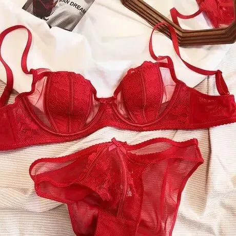Ensemble Lingerie Dentelle Française Brodée Bonnets Oreille De Lapin Fil Doux Push Up Respirable Amincissant Confort Élégant — image 12