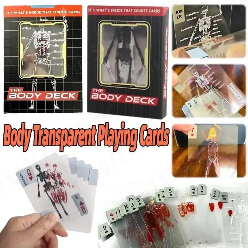 Human Skeleton Knowledge Poker Cards Transparent PVC Waterproof Cards Educational Gifts and Collectibles for Medical Students — image 1