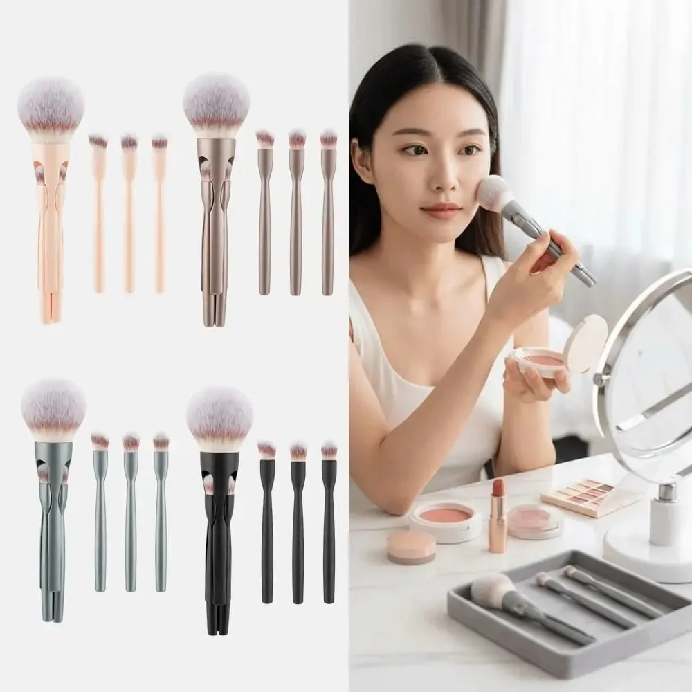 4Pcs 4 in-1 Makeup Brush Set Magnetic Suction Powder Blusher Brush Travel Makeup Brushes Soft Concealer Brush