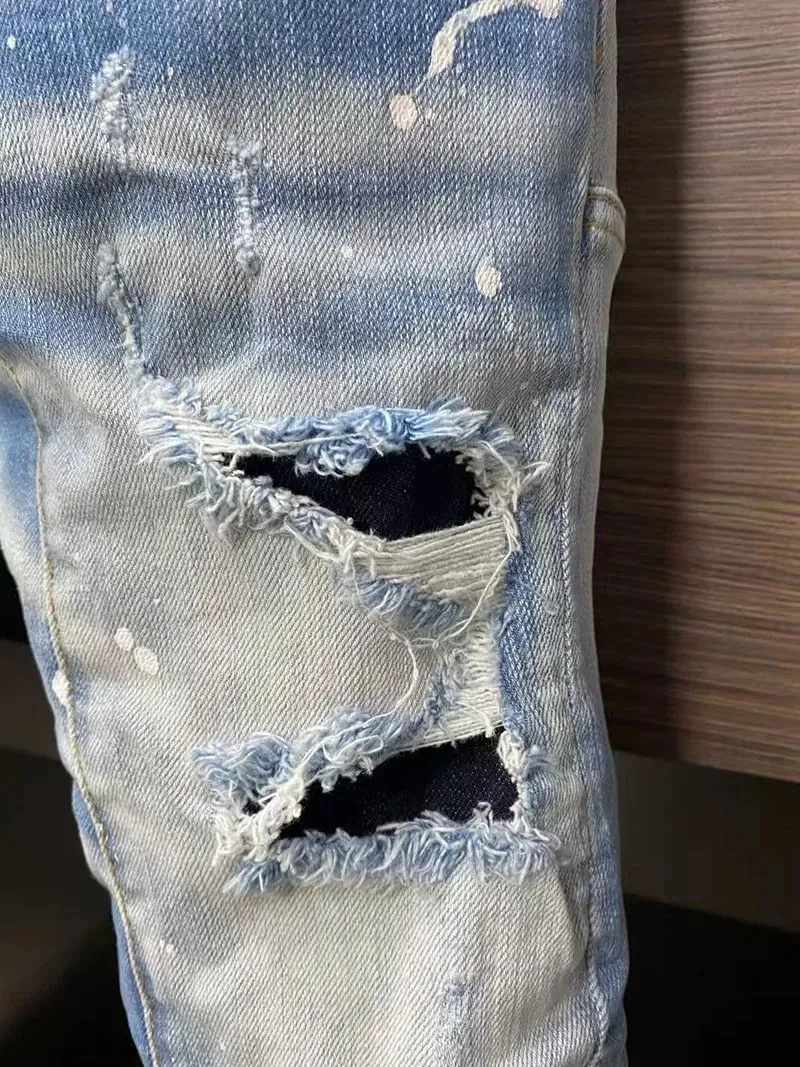 Baggy Jeans For Man Pants Distressed Jeans Trendy Streetwear Slim Straight Leg Stretch Trousers Mens Fashion — image 5
